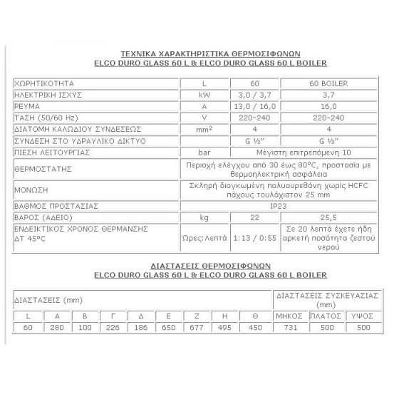 ELCO-DURO GLASS-60L- 4 ΧΑΡΑΚΤΗΡΙΣΤΙΚΑ